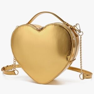Metallic Gold Heart Shaped Crossbody Handbag Purse